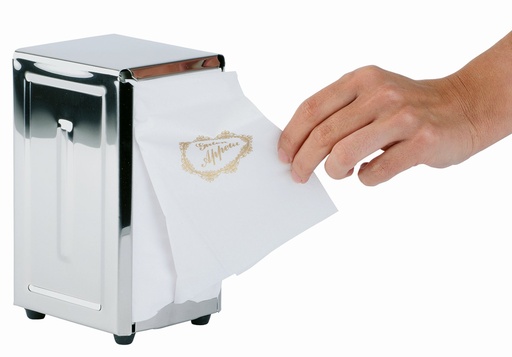 [506954] Servettenhouder voor 1/8 vouw servetten met rubberen voetjes 12.0x9.5x18.5cm RVS