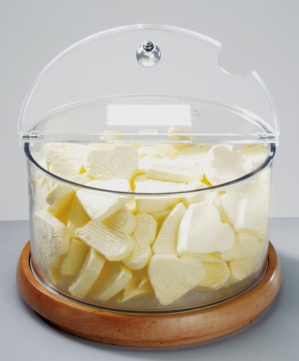 [506982] Koelkom Top Fresh Maxi Woo 4 stuks Zuil met houten voet Koeler Schaal Deksel rond met kaart Ø 22.0x18.0cm H Koelplateaus Koelboxen 26.0x26.0x19.0cm