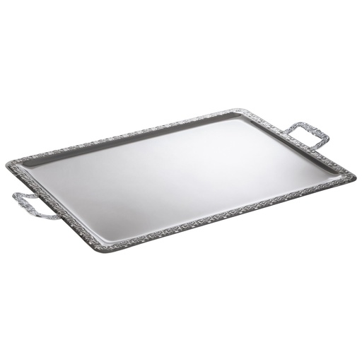 [507022] Serveerblad 75.0x44.5x3.0cm Schöner Essen 18/0 RVS met sierrand van verchroomd gegoten zink