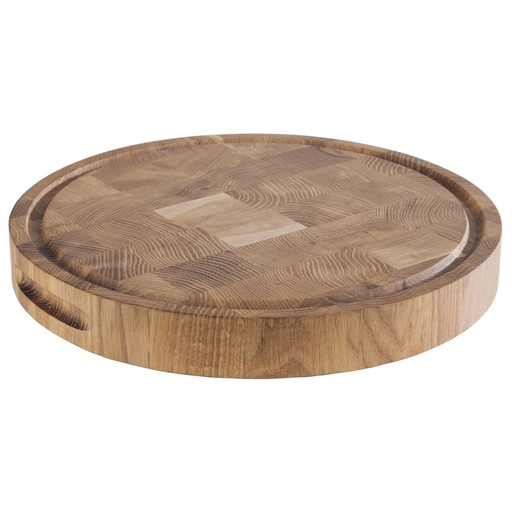 [507090] Snijplank 33.0x33.0x4.5cm Profi Eikenhout met sapgeul en 2 zijdelingse handgrepen