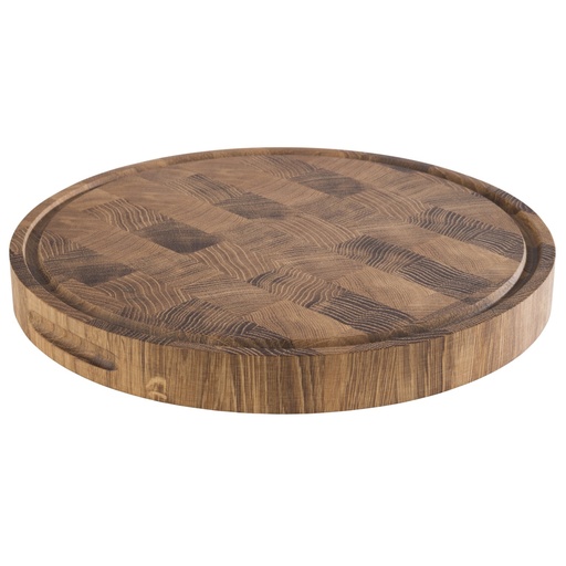 [507093] Eikenhouten snijplank met sapgeul en 2 handgrepen 39.0x39.0x4.5cm Profi