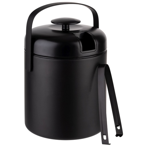 [507164] IJsemmer set 15.0x15.5x22.0cm 1.3 liter Polar zwart inclusief deksel ijstang uitlekrooster draaghengsel roestvrij staal PP ABS
