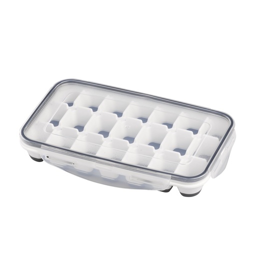 [507194] IJsblokjesvorm set van 2 wit grijs inclusief transparant deksel 25.0x15.0x4.0cm polypropyleen rubber TPR