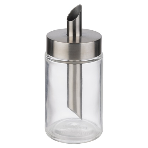 [507215] Glazen Suikerdispenser met RVS 18/8 deksel en 1.5cm doseerbuis 0.2 L Ø 6.0x14.5cm