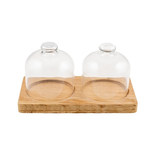 [510689] Houten plank met 2 stolp 10.0x19.5cm Room Amenities Oak Natural Joy Buffet