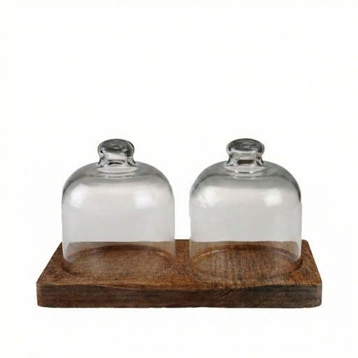 [510691] Houten plank met 2 stolp 10.0x19.0cm Room Amenities Beech Dark Joy Buffet