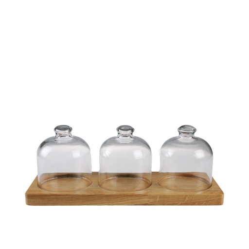 [510693] Houten plank met 3 stolp 10.0x28.5cm Room Amenities Beech Natural Joy Buffet