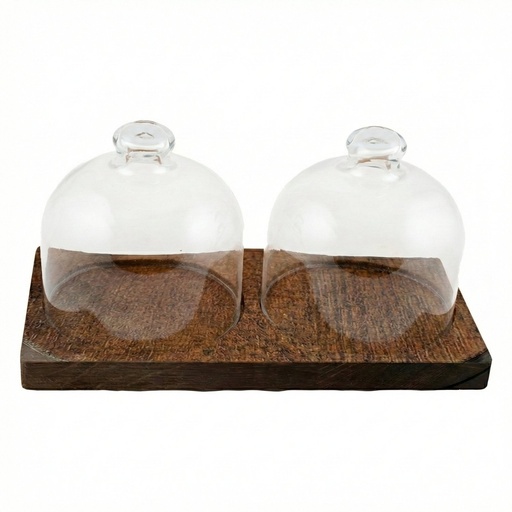 [510700] Houten plank met 2 stolp 24.8x12.7cm Room Amenities Beech Dark Joy Buffet