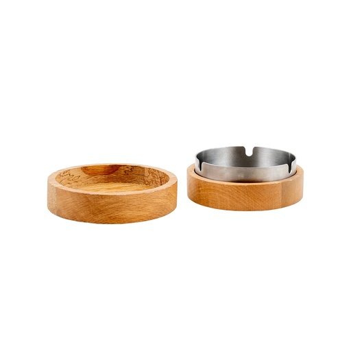 [510879] Asbak met houten deksel rond 11.5x5.0cm Beech wood - RVS Essentials Joy Buffet 