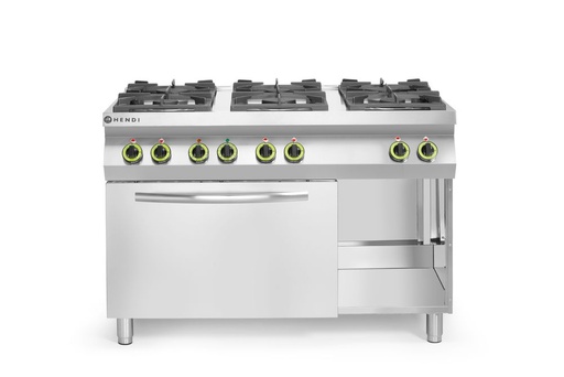 [511409] Gasfornuis 6pits - hetelucht oven - GN1/1 Hendi