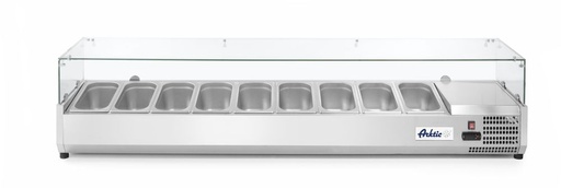 [511490] Opzetkoelvitrine 9x GN 1/3 met hard glazen kap Hendi