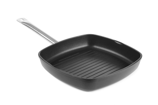 [512056] Grillpan geribd gietaluminium 280x280x55 mm bodem 220 mm Hendi
