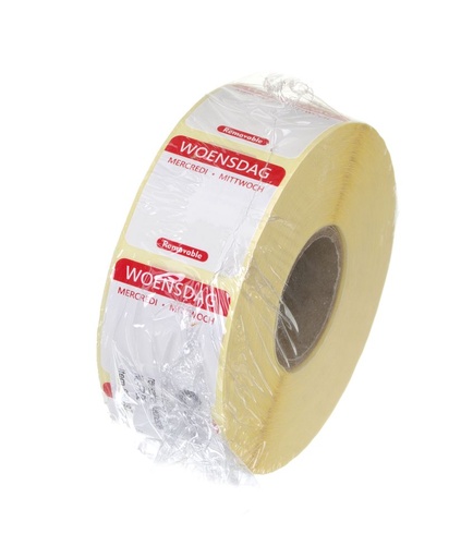 [512560] Label wednesday NL-FR-DE resuable 25x25mm rol 1000 st. Hendi
