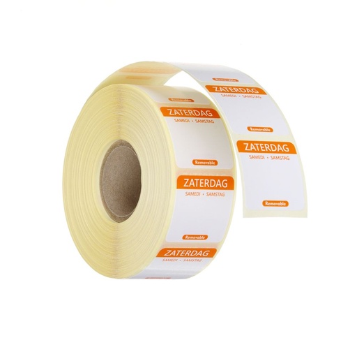 [512563] Label saterday NL-FR-DE resuable 25x25mm rol 1000 st. Hendi