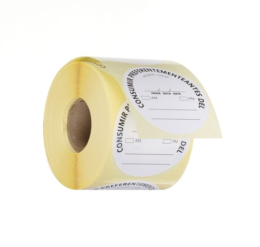 [512588] Label USE BEFORE ES-PT-EN resuable Ø50mm rol 500 st. Hendi